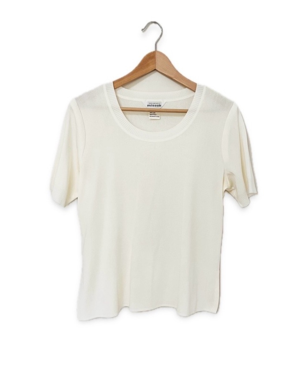 Misook Ivory Knit Short Sleeve Top Size M Minimalist Classic